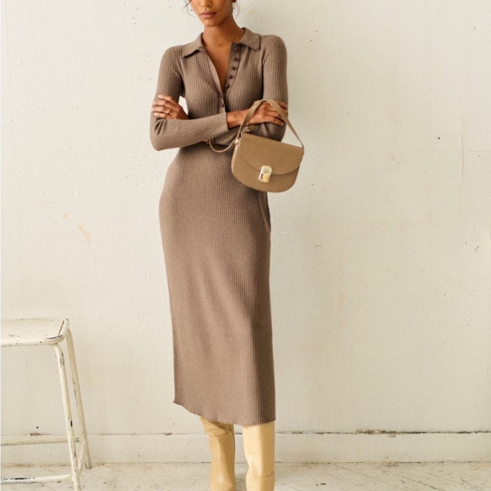 Sezane Léandre Dress, Dark Taupe, Small